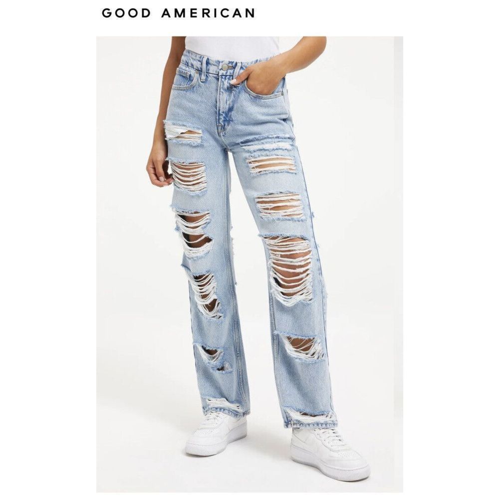 Good American Good 90s Distressed Jeans In Indigo296, Size 20